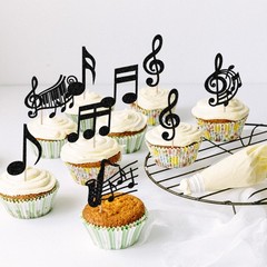 24 Pack Music Notes Cupcake Toppers Glitter Black Music Theme Party Decoratio…