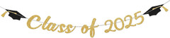Class of 2025 Banner Gold Glitter Grad Decorations 2025 for Fireplace Wall Photo