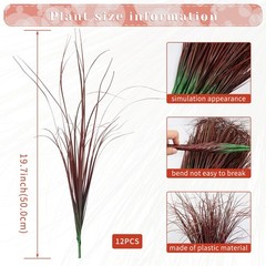 LUZOGA 12Pcs Artificial Grass Plants, Faux Shrubs Wheat Grass, 12Pcs, Red