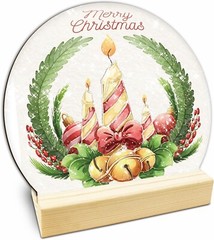 Christmas Candles Table Wooden Decor – Merry Christmas Crystal Ball Plaque With