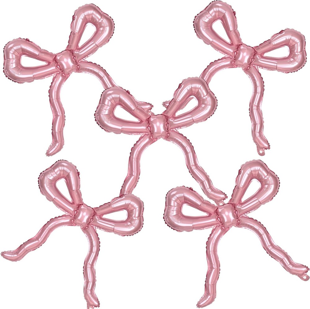 5pcs Light Pink Bow Balloons Coquette Decorations, Giant Pearl Baby Pink Bow …