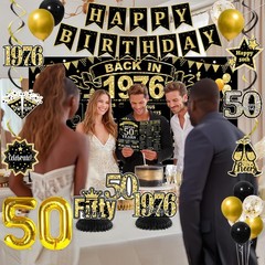 50th Birthday Decorations for Men, Black Gold Back
