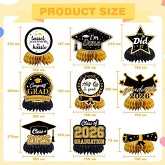 Graduation Decorations 2026 – Black Gold Graduation Honeycomb for Table Cente…