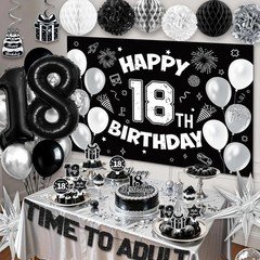 18Th Birthday Decorations for Boys Girls, Black 18Th Birthday Supplies Include T