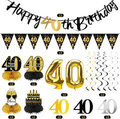 13PCS 40Th Birthday Decorations for Men Women, Black Gold Happy 40 Birthday Bann