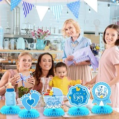 Blue Baby Shower Decorations – 10 Pcs Honeycomb Centerpieces Table Decor for Boy