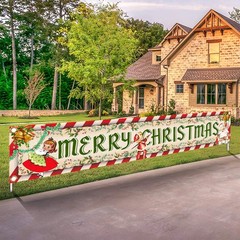 Vintage Merry Christmas Banner Retro Yard Sign Winter Xmas Outdoor Decorations