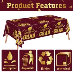 Graduation Decorations 2026, Maroon and Gold Graduation Tablecloths, 2-Pack Cong