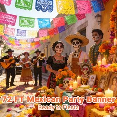 Mexican Papel Picado Banner, 4Pack 72ft, Cinco de Mayo Day of Dead