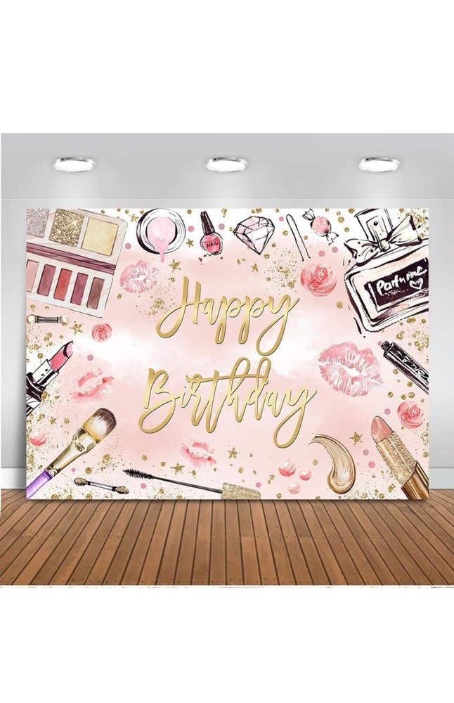 Mocsicka Makeup Birthday Backdrop Spa Makeup Happy Birthday Backdrop Girls’ Birt