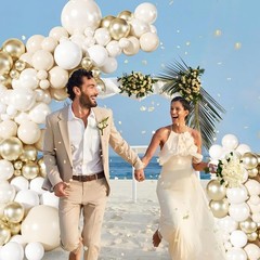 White and Gold Balloon Garland Arch Kit, Pearl White Chrome Gold Balloons for…