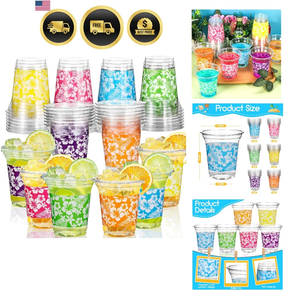 72 Pack Hawaiian Luau Party Decorations Cups -14OZ Disposable Tropical Party …