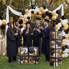 4 Pcs 2026 Graduation Balloon Boxes, Black & Gold Party Decorations with Blessin