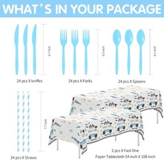 Fast One Birthday Decorations For Boys Tableware – Blue Race Car 1st Birthday Pa