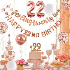 Rose Gold 22nd Birthday Banner, Garland, Foil Balloon, Decorations, Hanging, …