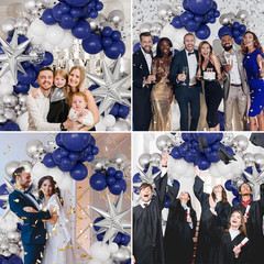 Navy Blue and Silver Balloon Garland Arch Kit, 146Pcs Royal Blue Metallic Silver