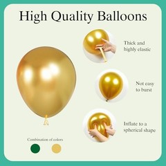 65Pcs Balloons Set, Dark Green & Metallic Gold Balloons, Confetti Green Gold