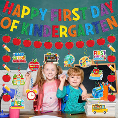 First Day of Kindergarten Decorations, Pre-Strung Happy First Day of Kindergarte