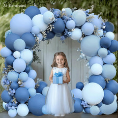 Dusty Blue Balloons Arch Kit, Double Stuffed Dark Blue Balloons Denim Light Past