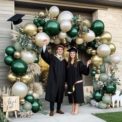 Arco De Globos Verde Esmeralda Y Dorado Para Fiesta De Jungla Y Graduacion