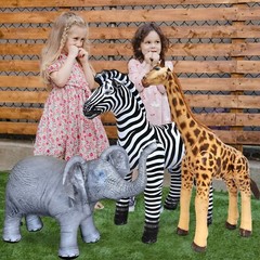 Jet Creations 3PK Inflatable Safari Animals Giraffe Zebra Elephant Party Holiday