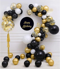 Black Gold Confetti Balloons 50 Pack – 12 Inch Gold White and Black Confetti Bal