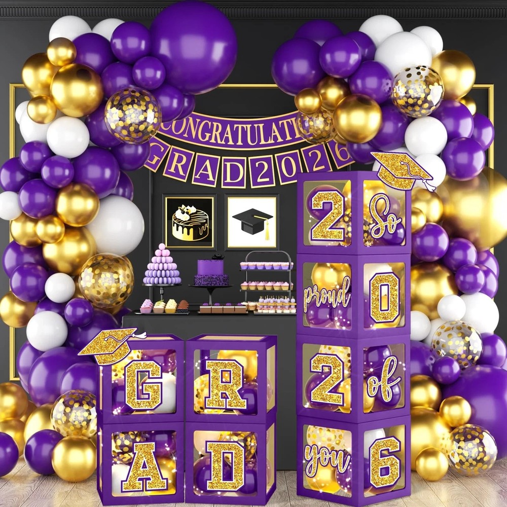 Graduation Decorations Class of 2026, Purple and Gold Graduation Decorations