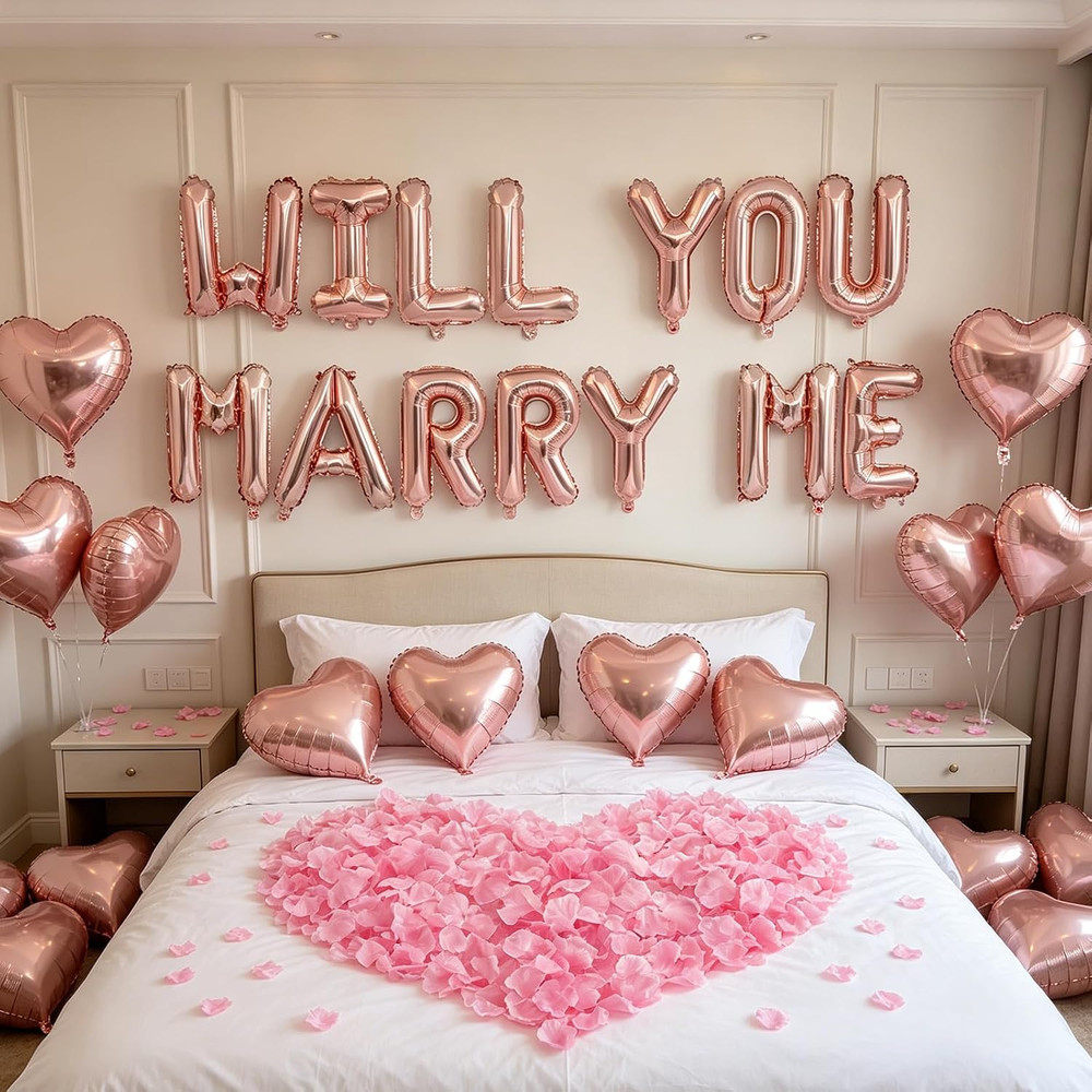 2 Set Rose Gold WILL YOU MARRY ME Balloons – 28Pcs 16″ Letter Balloons 10Pcs