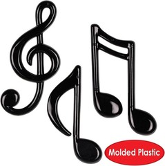 Molded Plastic Notes Black Set 3 Dynamic 3D Music Symbols Stage Party Home Decor