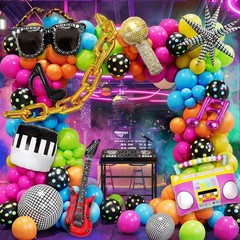 90s 80s Disco Theme Party Decorations, 156pcs Balloon Arch Kit with Disco Ball,