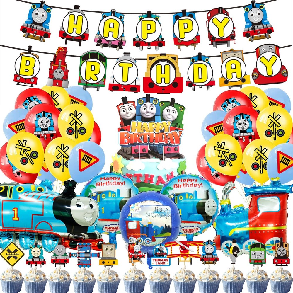Train Birthday Party Set 37 Pcs with Banner, Latex & Foil Balloons – Fun