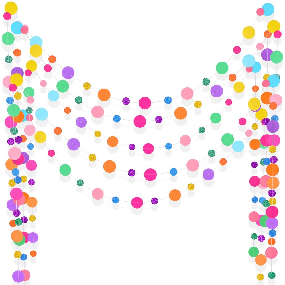 Outus 5 Pieces Colorful Circle Garland Banner Hanging Paper 65.6 ft, Rainbow