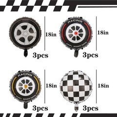 12 PCS Race Car Wheel Balloons Black and White Checkered Balloons Race Car Th…