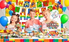Building Blocks Party Decorations Lego Birthday Tableware Set Backdrop Balloons