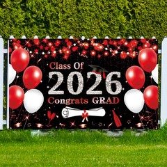 Black Red Graduation Party Decorations, Red 6×3.6ft Red Class of 2026 Graduat…