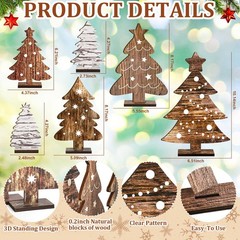 6 PCS Wooden Christmas Tree Tabletop Decor 6 Sizes Freestanding Tray Sign