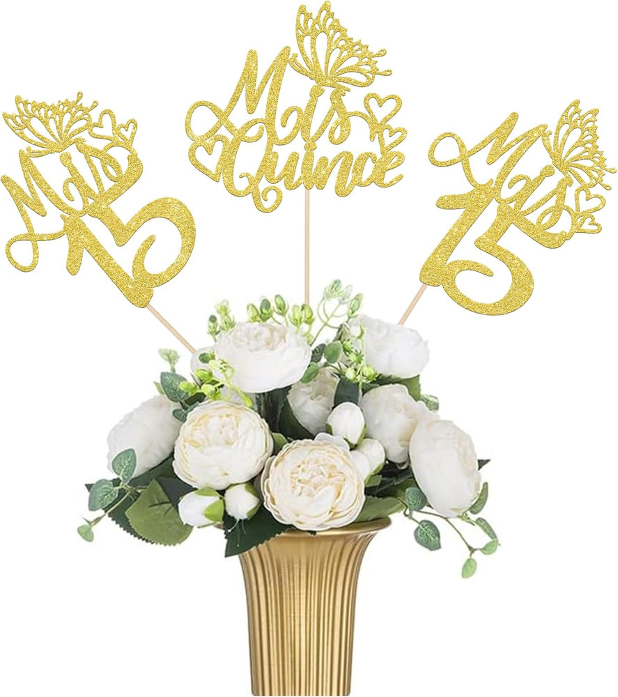 12 PCS Mis 15 Centerpiece Sticks Glitter Happy 15th Birthday Centerpieces Mis Qu