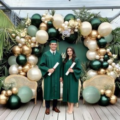 Arco De Globos Verde Esmeralda Y Dorado Para Fiesta De Jungla Y Graduacion