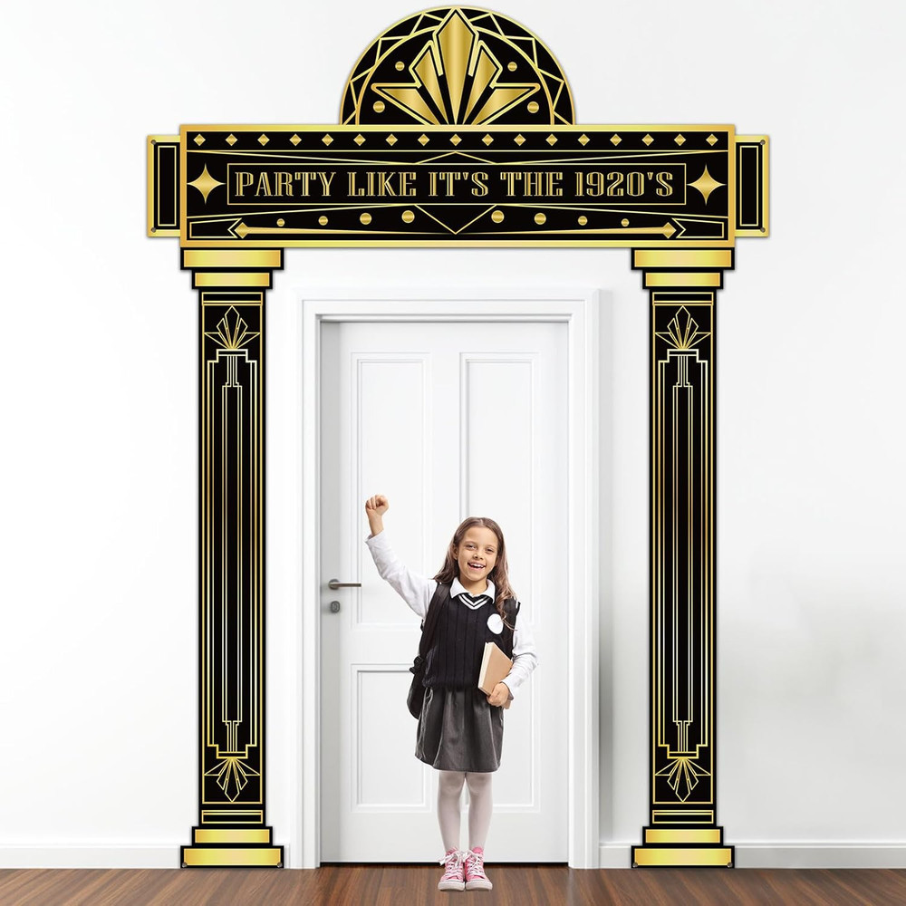 3Pcs Roaring 20S Porch Banner Retro 1920S Party Door Hanging Decoration Black an