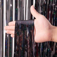 2 Pack Laser Black Foil Fringe Backdrop Curtains, Tinsel Streamers Birthday P…