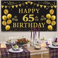 65th Birthday Backdrop Gold and Black 5.9 X 3.6 Fts Happy Birthday Party Deco…