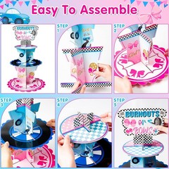 Dual Theme 3-Tier Cardboard Dessert Holder for Gender Reveal & Baby Showers