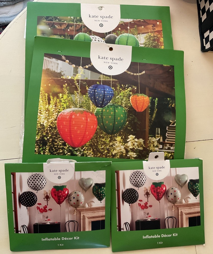 Kate Spade Target Strawberry Polka Dots Party Lantern Set & Balloons NIP!