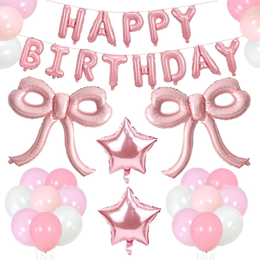 Bow Party Decorations Pink Happy Balloons Banner Pink Decorations Bow Balloon…