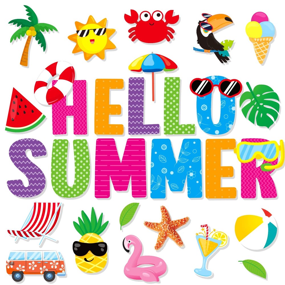 72 PCS Hello Summer Hawaiian Theme Cutouts Pool Beach Bulletin Board Decor