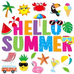 72 PCS Hello Summer Hawaiian Theme Cutouts Pool Beach Bulletin Board Decor