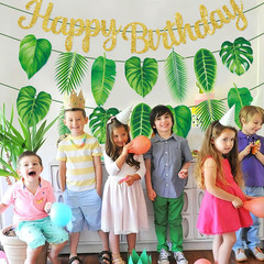3 Pack Palm Leaf Banner Hawaii Party Decorations Green Leaves Flags Tropical Lea