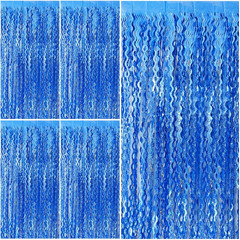 Blue Backdrop Wavy Tinsel Foil Fringe Curtains for Parties Sparkle Metallic Wavy