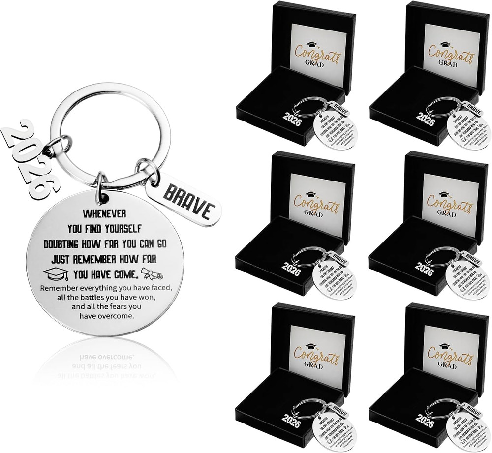 Class of 2026 Graduation Keychain Gift Set Party Favors Cards Boxes Silver 6Pk