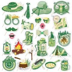 25 PCS Camping Photo Booth Props Stick Camp Theme Selfie Hiking Backdrop Decor